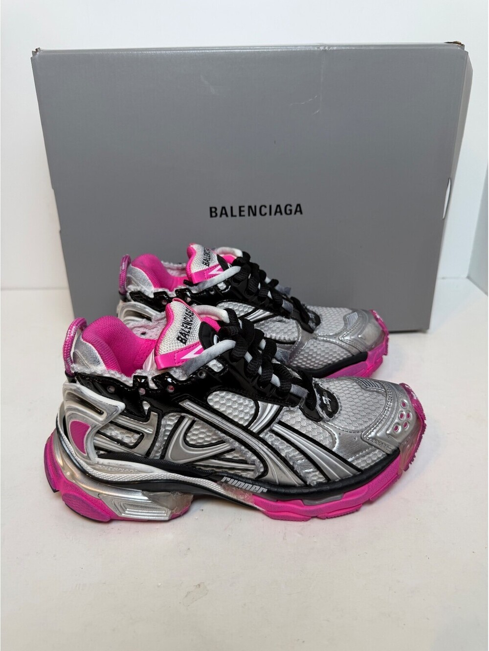 Balenciaga Runner Silver Pink Black Womens Size 4/34 New